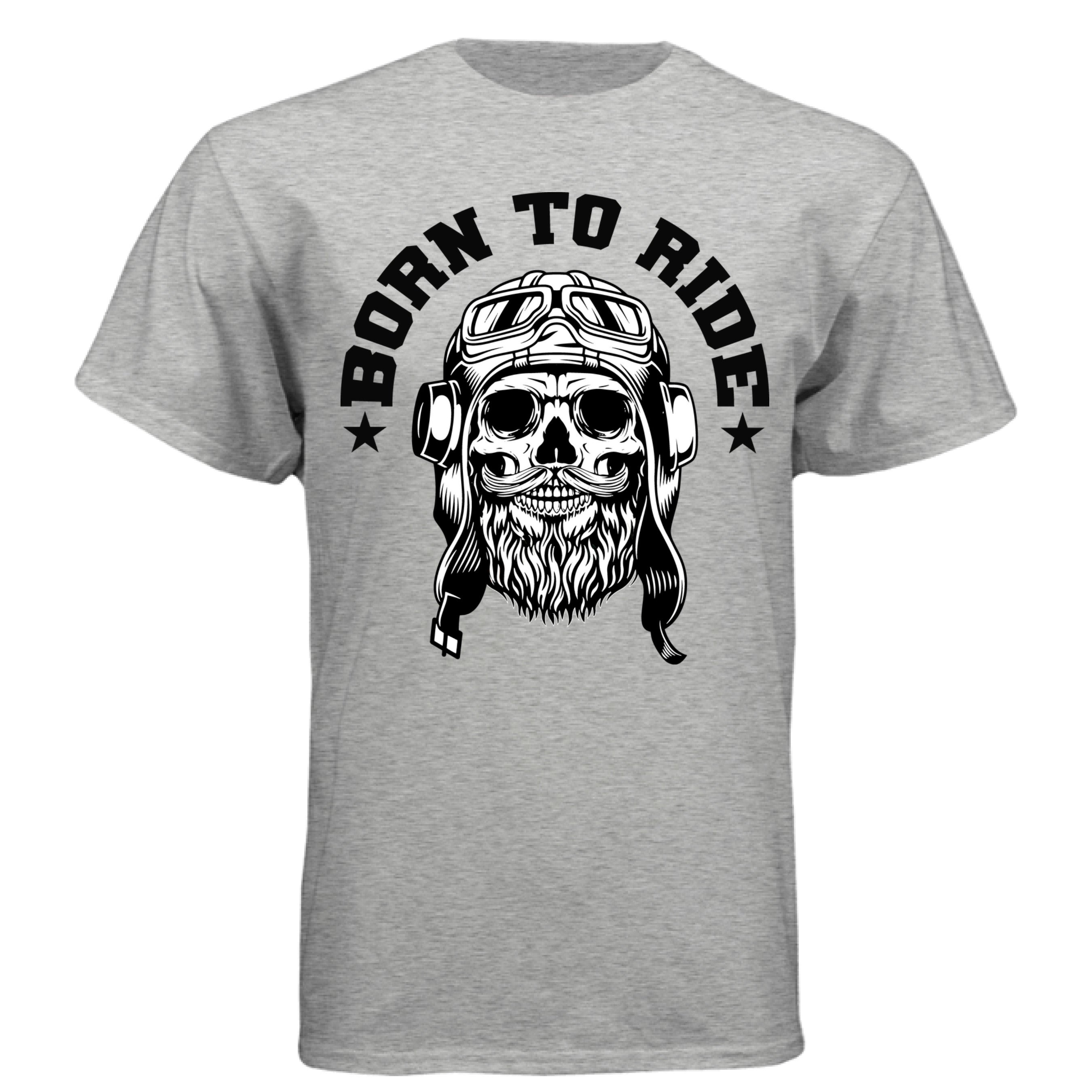 Vintage Skull Rider Tee Shirt Bearded Biker Art with Helmet & Goggles LIGHT STEEL - FRONT