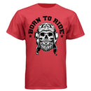 Vintage Skull Rider Tee Shirt Bearded Biker Art with Helmet & Goggles DEEP RED - FRONT
