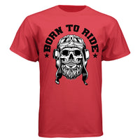 Vintage Skull Rider Tee Shirt Bearded Biker Art with Helmet & Goggles DEEP RED - FRONT