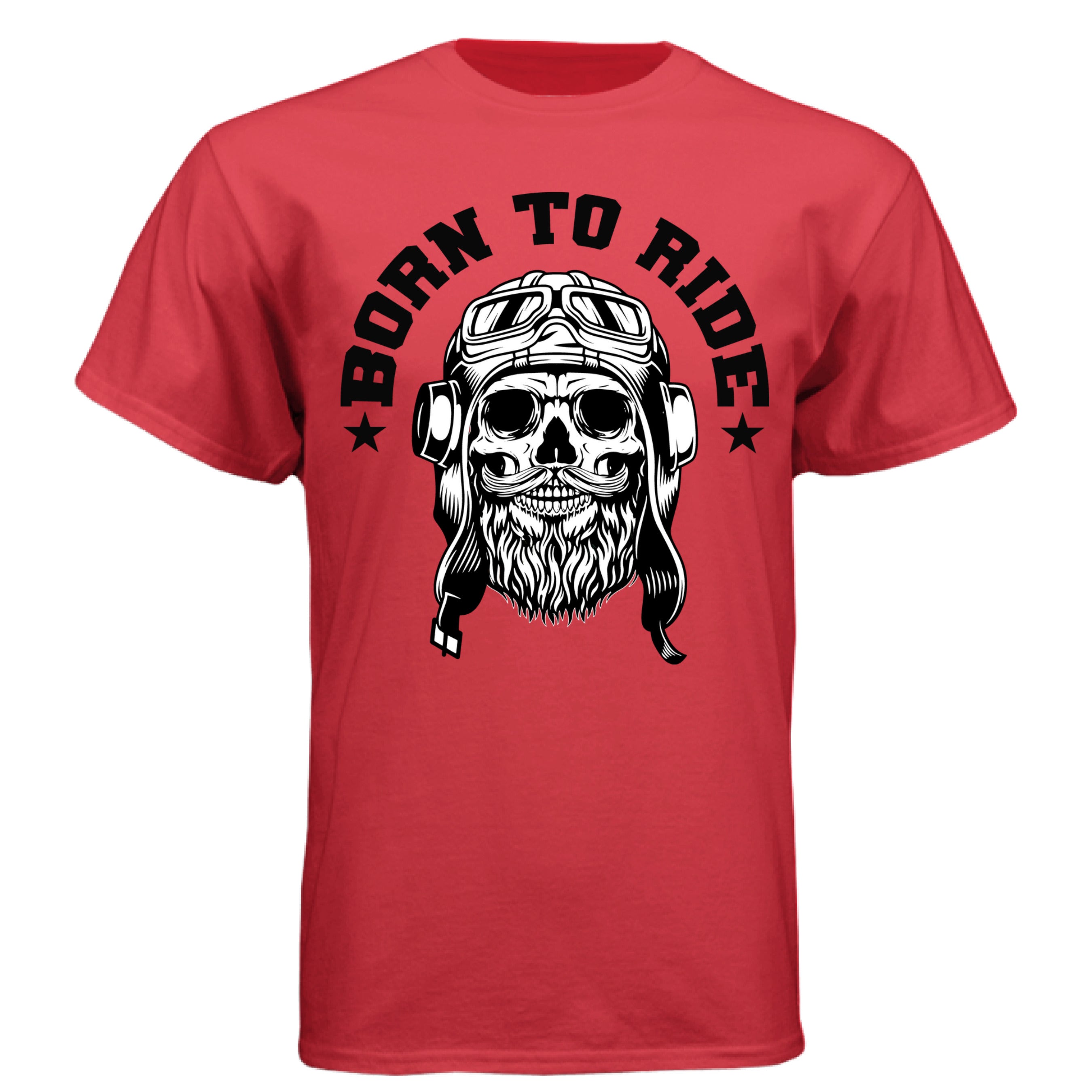 Vintage Skull Rider Tee Shirt Bearded Biker Art with Helmet & Goggles DEEP RED - FRONT