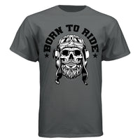 Vintage Skull Rider Tee Shirt Bearded Biker Art with Helmet & Goggles CHARCOAL HEATHER - FRONT