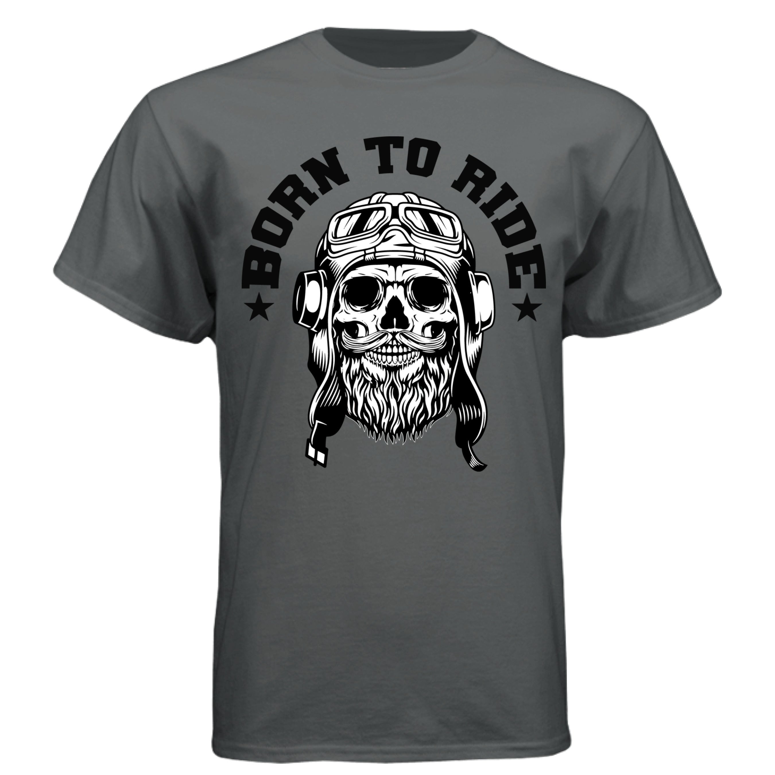 Vintage Skull Rider Tee Shirt Bearded Biker Art with Helmet & Goggles CHARCOAL HEATHER - FRONT