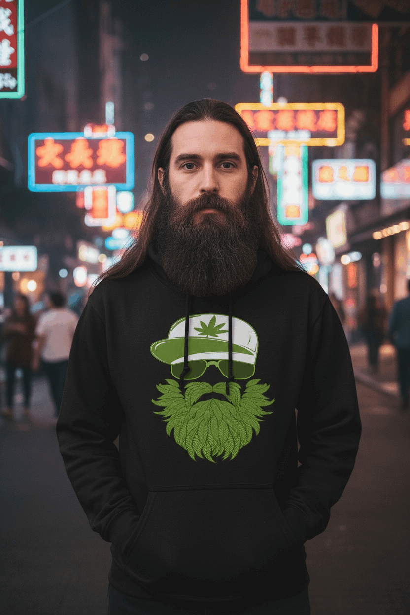 Weedman Beard Guy Hoodie – Bearded Skull Cannabis Hoodie for Chill Vibes & Bold Style