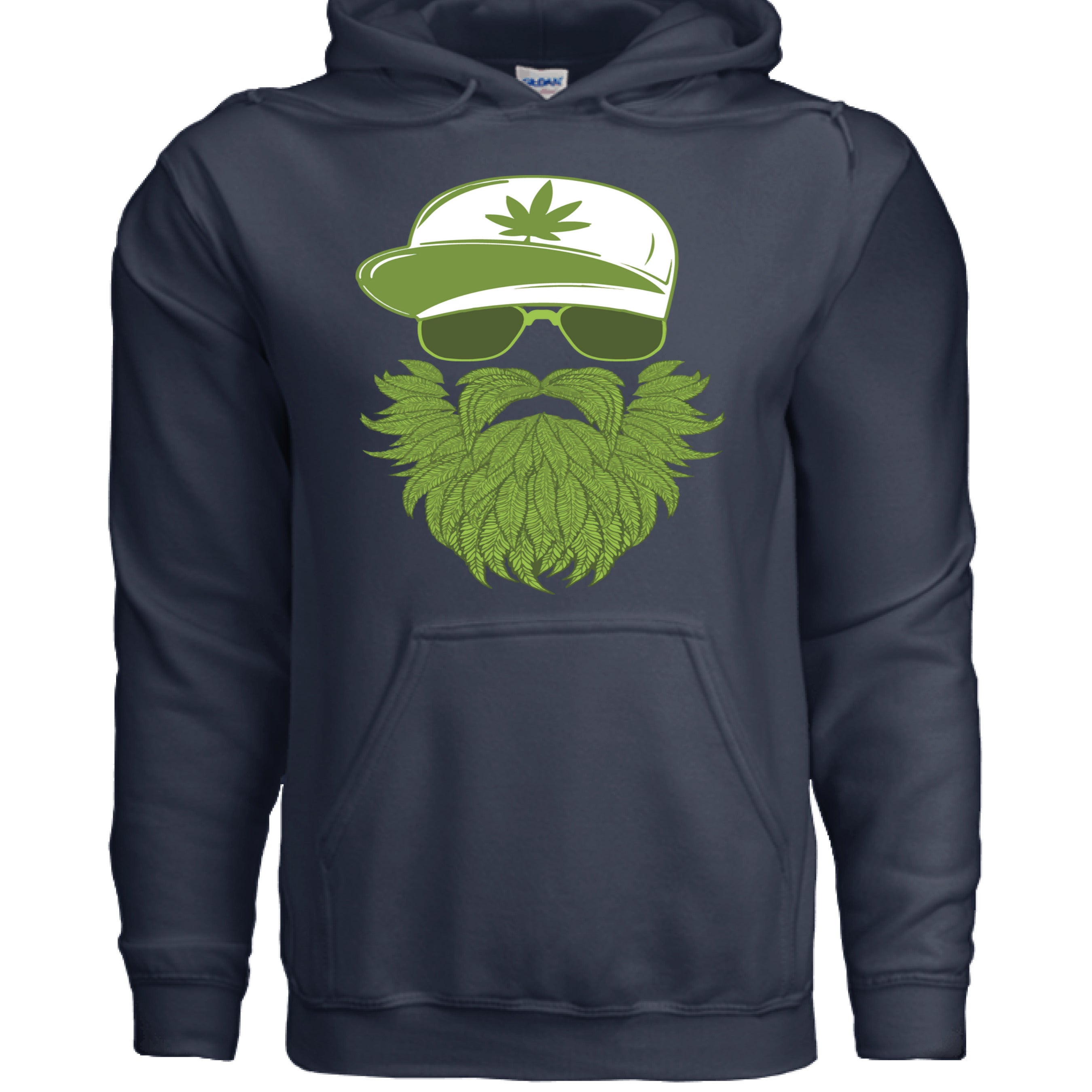 Weedman Beard Guy Hoodie – Bearded Skull Cannabis Graphic Hoodie for Chill Vibes & Bold Style NAVY - FRONT