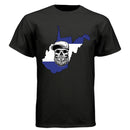 West Virginia Bearded Skull– Blue & White Striped State Outline
BLACK - FRONT