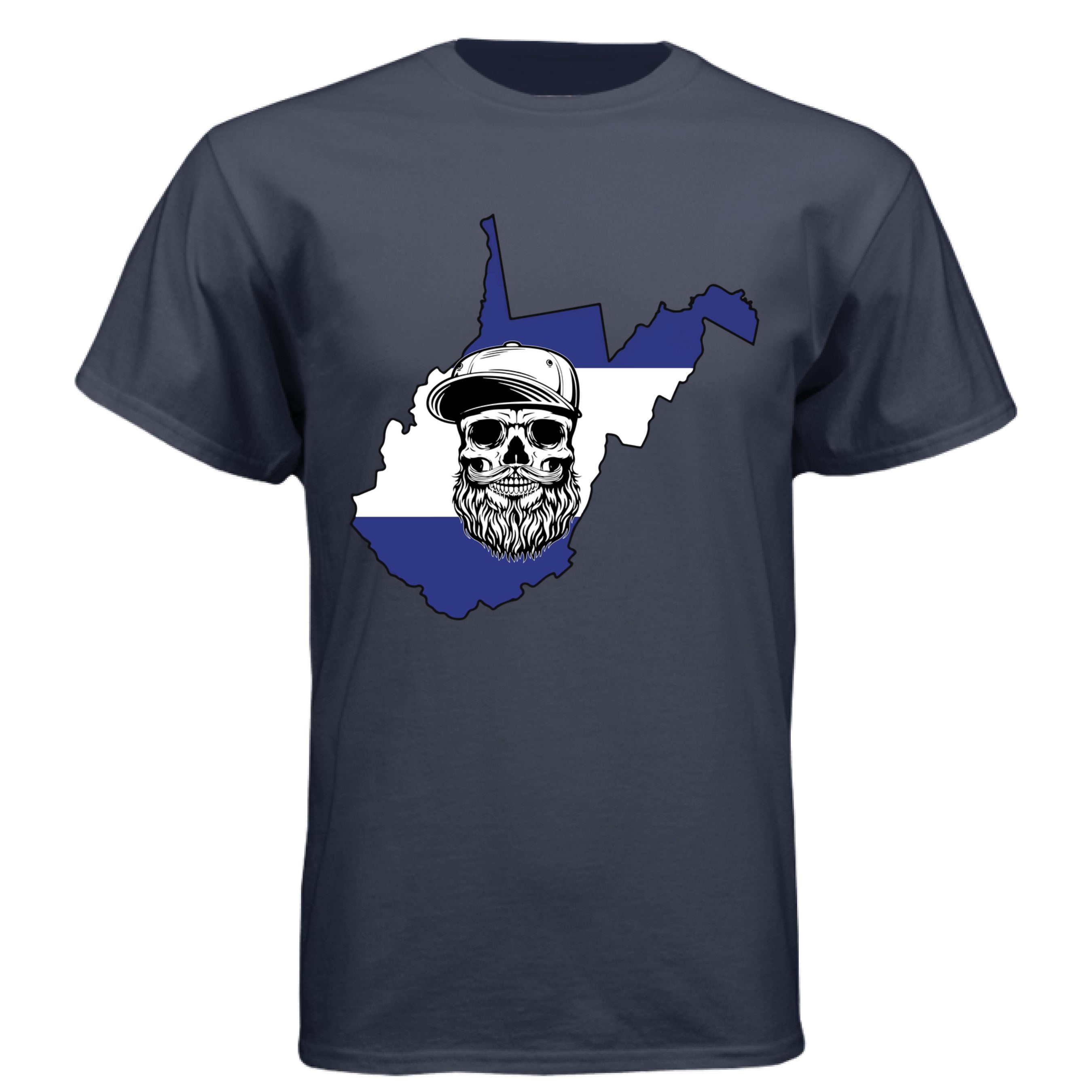West Virginia Bearded Skull– Blue & White Striped State Outline
Athletic Navy - FRONT