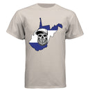 West Virginia Bearded Skull– Blue & White Striped State Outline 
SAND - FRONT