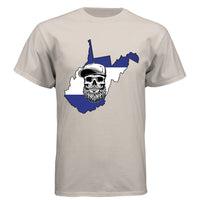 West Virginia Bearded Skull– Blue & White Striped State Outline 
SAND - FRONT