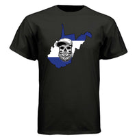 West Virginia Bearded Skull Tee – Mountain Pride Meets Bearded Power BLACK - FRONT