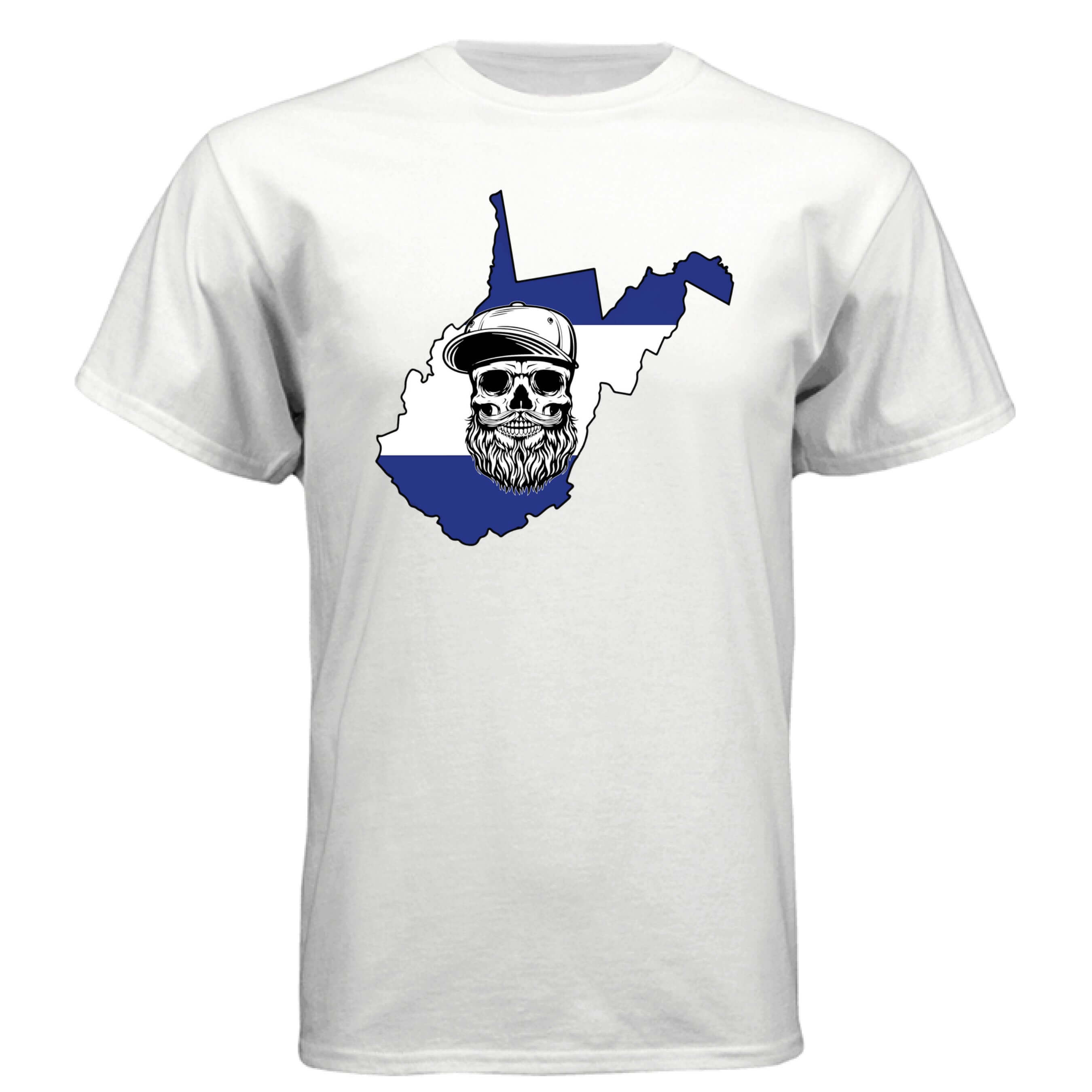 West Virginia Bearded Skull Tee – Mountain Pride Meets Bearded Power WHITE - FRONT
