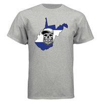 West Virginia Bearded Skull Tee – Mountain Pride Meets Bearded Power LIGHT STEEL - FRONT