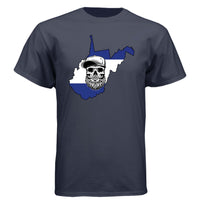 West Virginia Bearded Skull Tee – Mountain Pride Meets Bearded Power Athletic Navy - FRONT