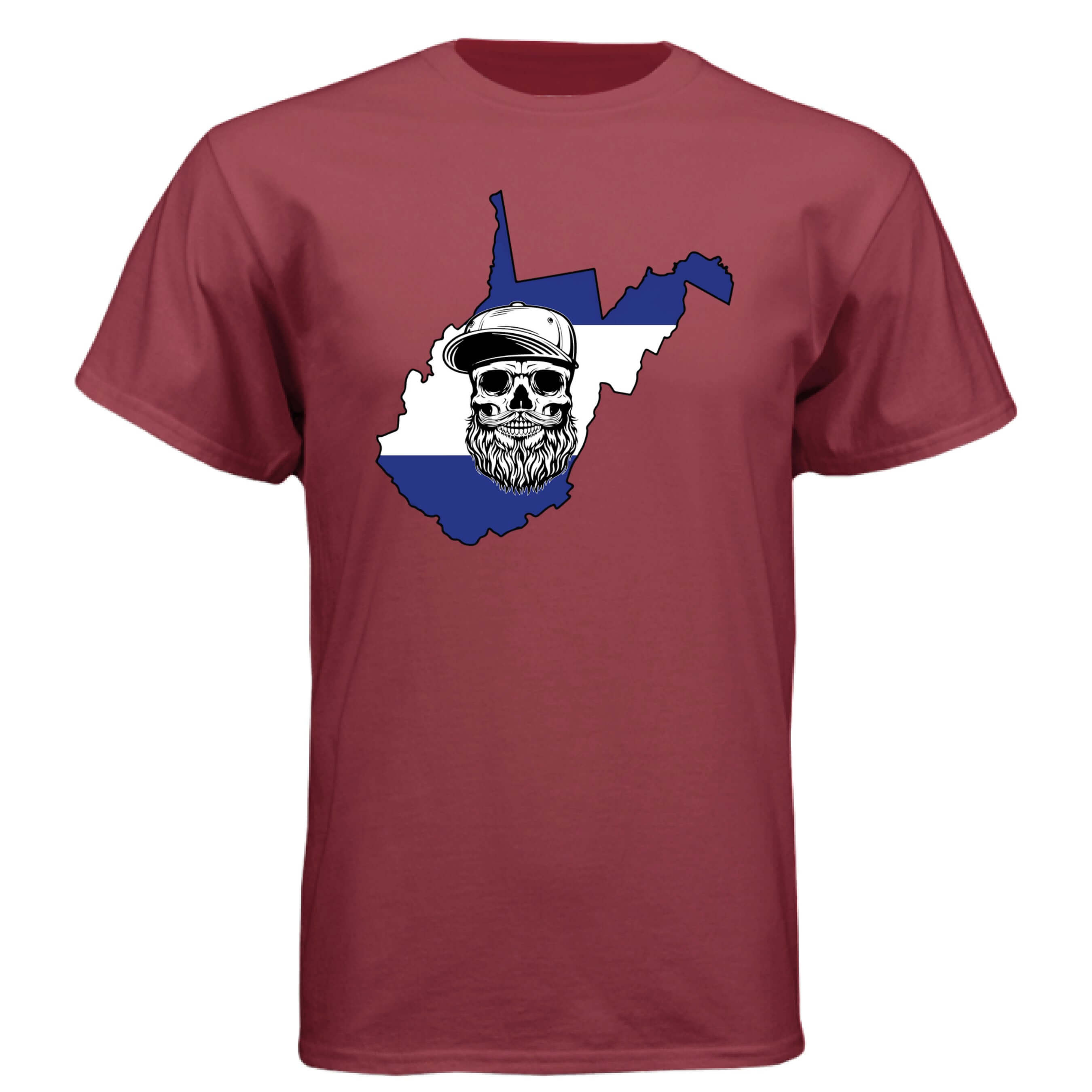 West Virginia Bearded Skull Tee – Mountain Pride Meets Bearded Power Athletic Cardinal - FRONT