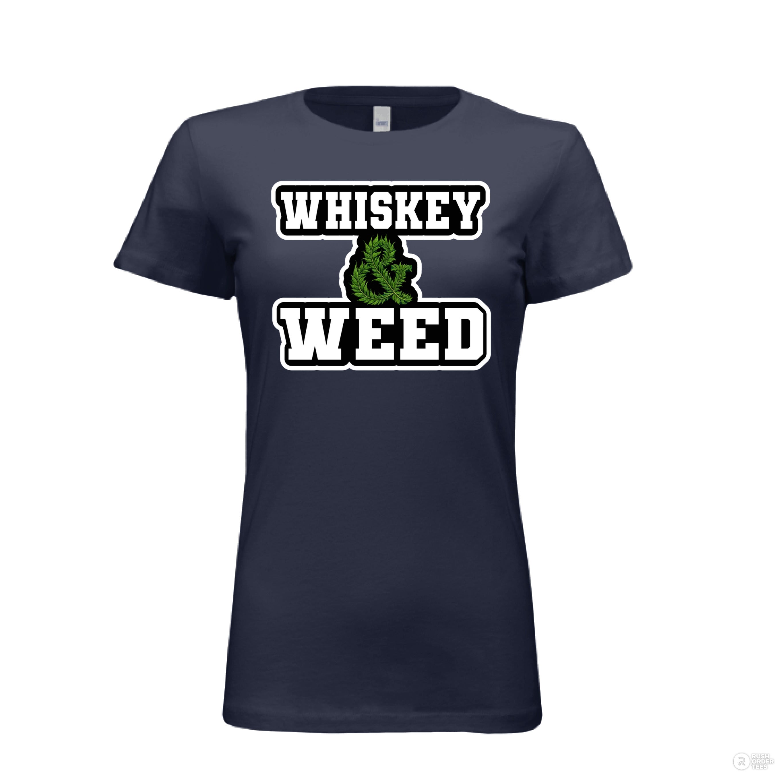 Whiskey And Weed Ladies Bella Tee Shirt NAVY - FRONT