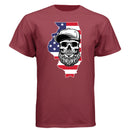 Illinois Bearded Skull Tee Shirt – Midwest Grit, Bearded Power Athletic Cardinal - FRONT