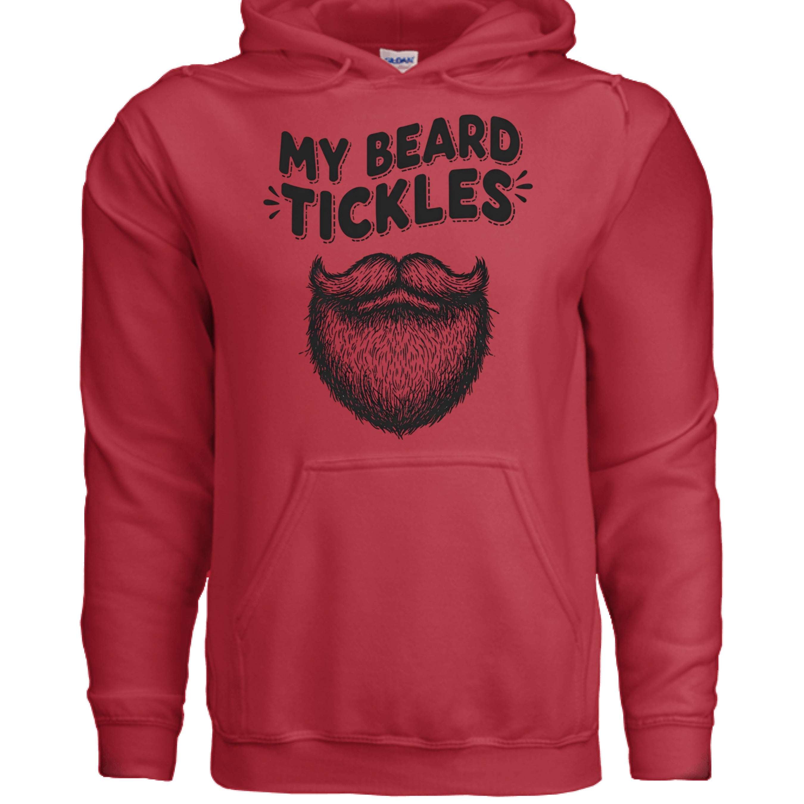 My Beard Tickles Bearded Playful Hoodie Beard Humor front view,  My Beard Tickles Bearded Playful Hoodie Beard Humor graphic detail,  My Beard Tickles Bearded Playful Hoodie side angle , Playful beard humor hoodie close up