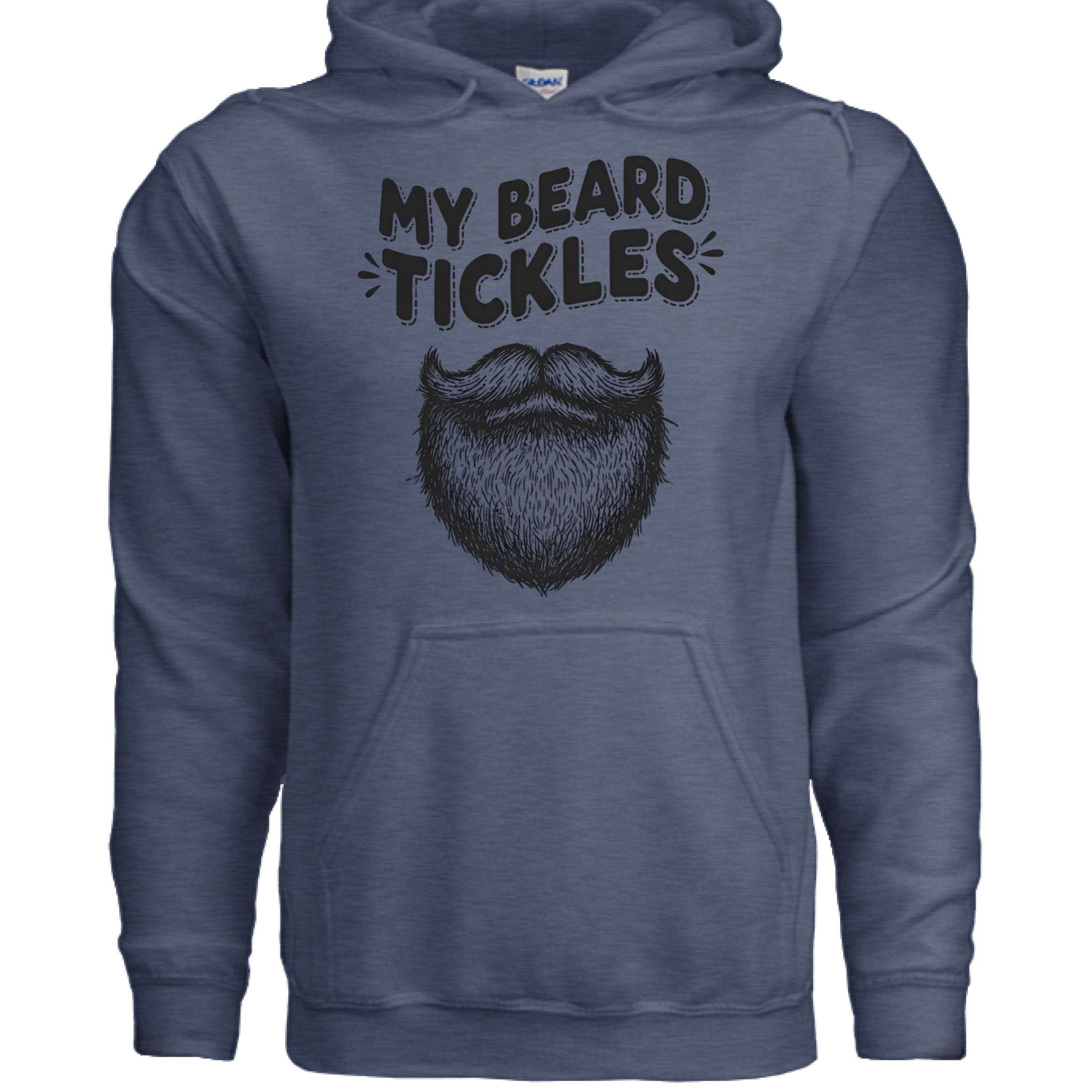 My Beard Tickles Bearded Playful Hoodie Beard Humor front view,  My Beard Tickles Bearded Playful Hoodie Beard Humor graphic detail,  My Beard Tickles Bearded Playful Hoodie side angle , Playful beard humor hoodie close up