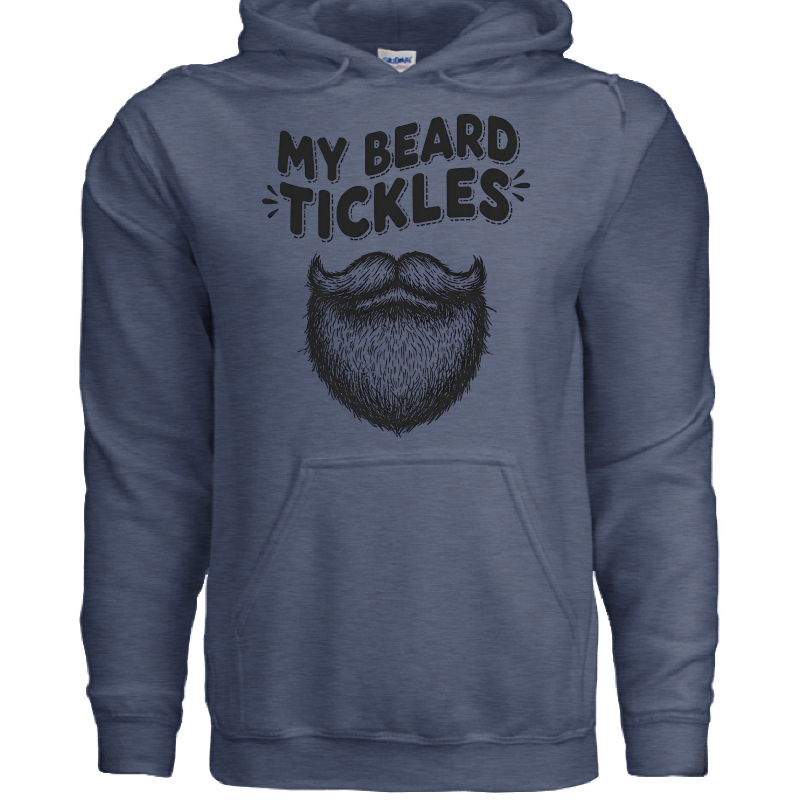 My Beard Tickles Bearded Playful Hoodie Beard Humor front view,  My Beard Tickles Bearded Playful Hoodie Beard Humor graphic detail,  My Beard Tickles Bearded Playful Hoodie side angle , Playful beard humor hoodie close up