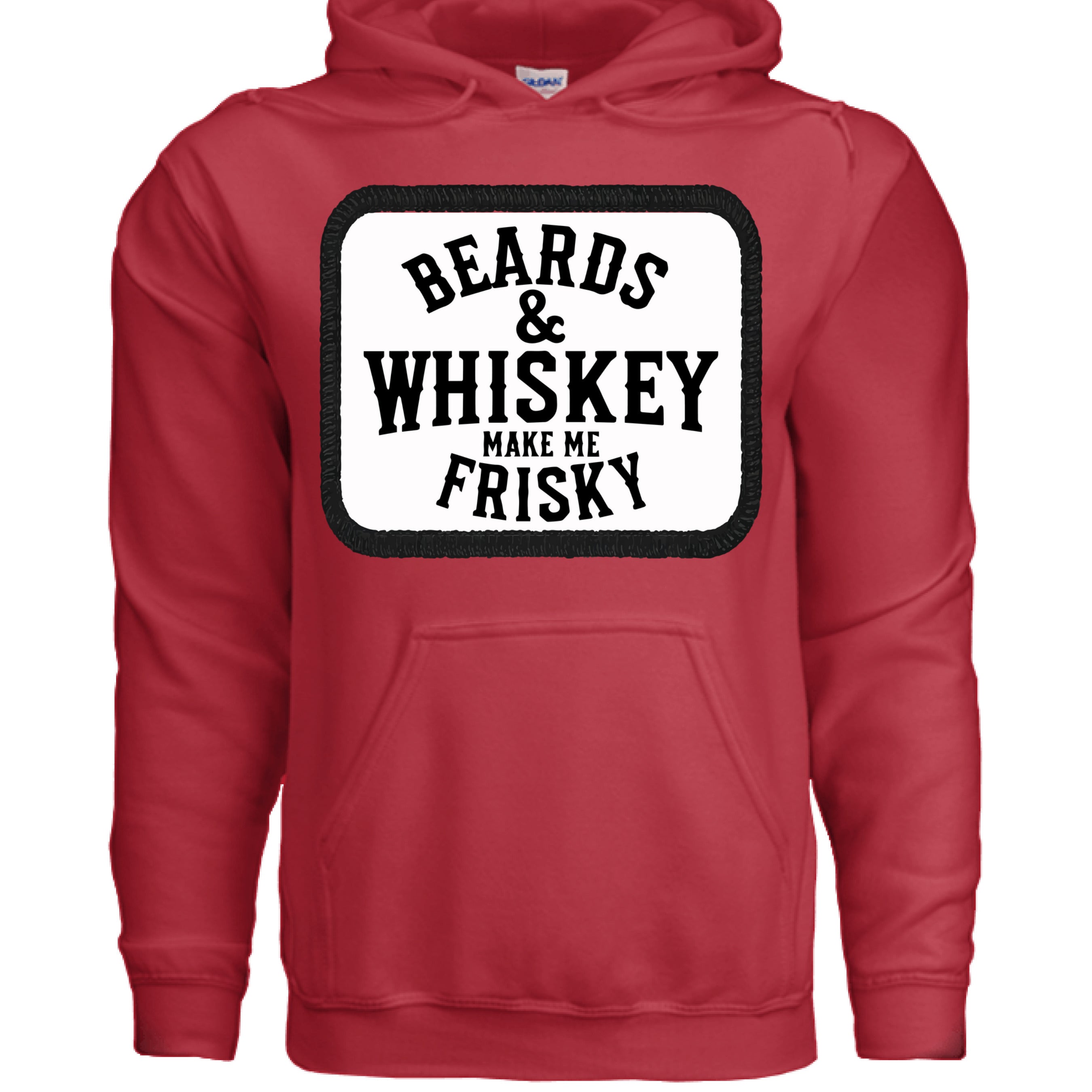 Beards & Whiskey Make Me Frisky Vintage Humor Hoodie front view , Beards & Whiskey Make Me Frisky Vintage Humor Hoodie graphic detail  ,Beards & Whiskey Make Me Frisky Vintage Humor Hoodie side angle,  Vintage humor beard whiskey hoodie close up