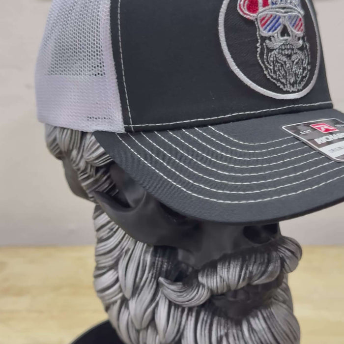 USA Bearded Skull Patriot Patch On Trucker Hat 