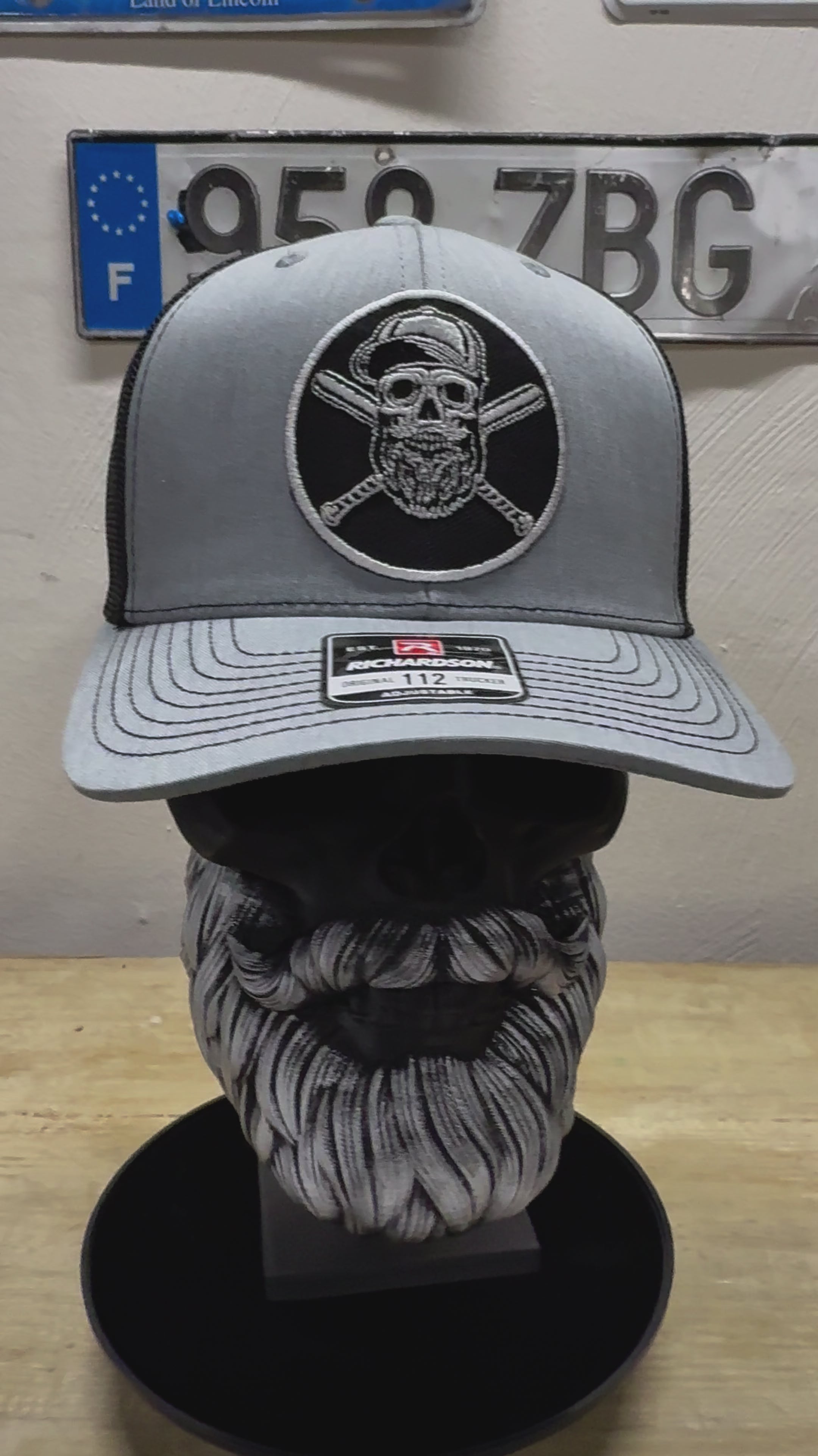 Baseball or Softball Bearded Skull Trucker Hat