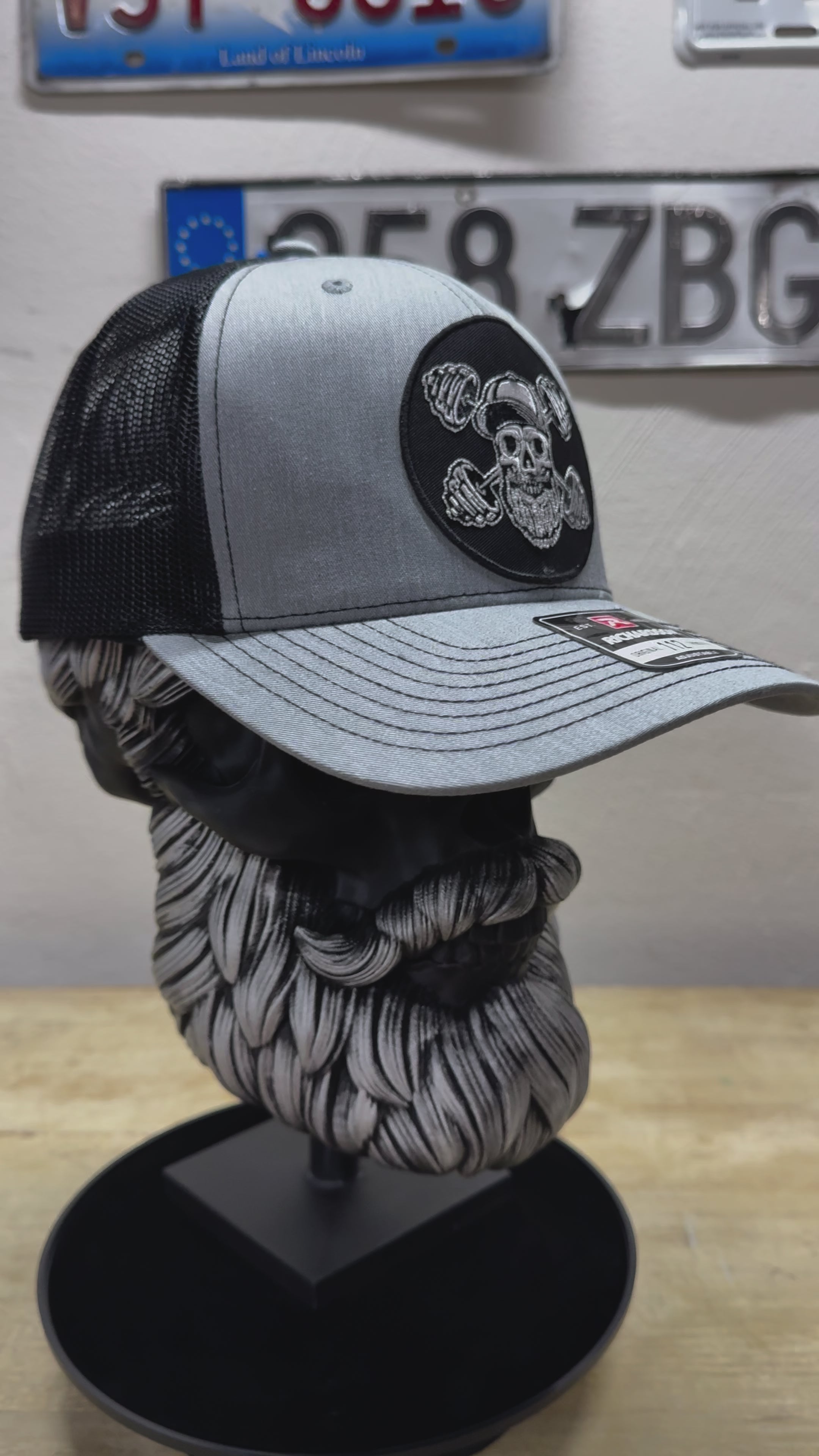 Beard Skull Weightlifting Workout Trucker Hat 