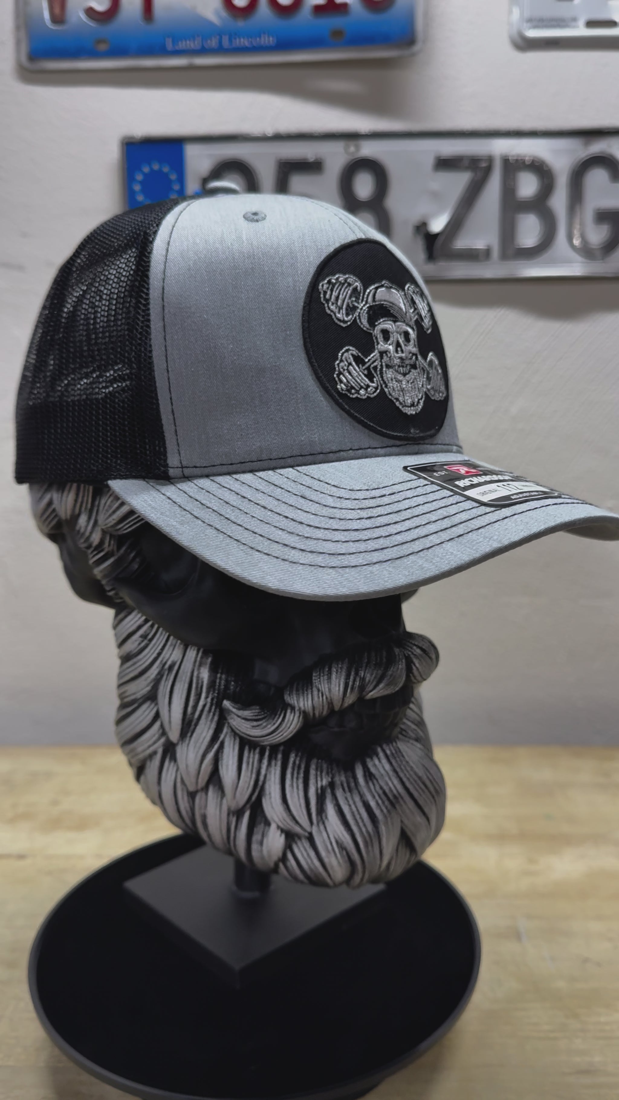 Beard Skull Weightlifting Workout Trucker Hat 