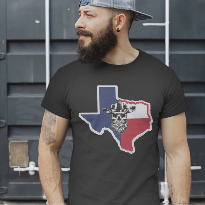 Texas Bearded Skull Cowboy T-Shirt – Rugged Style for the True Beard Man