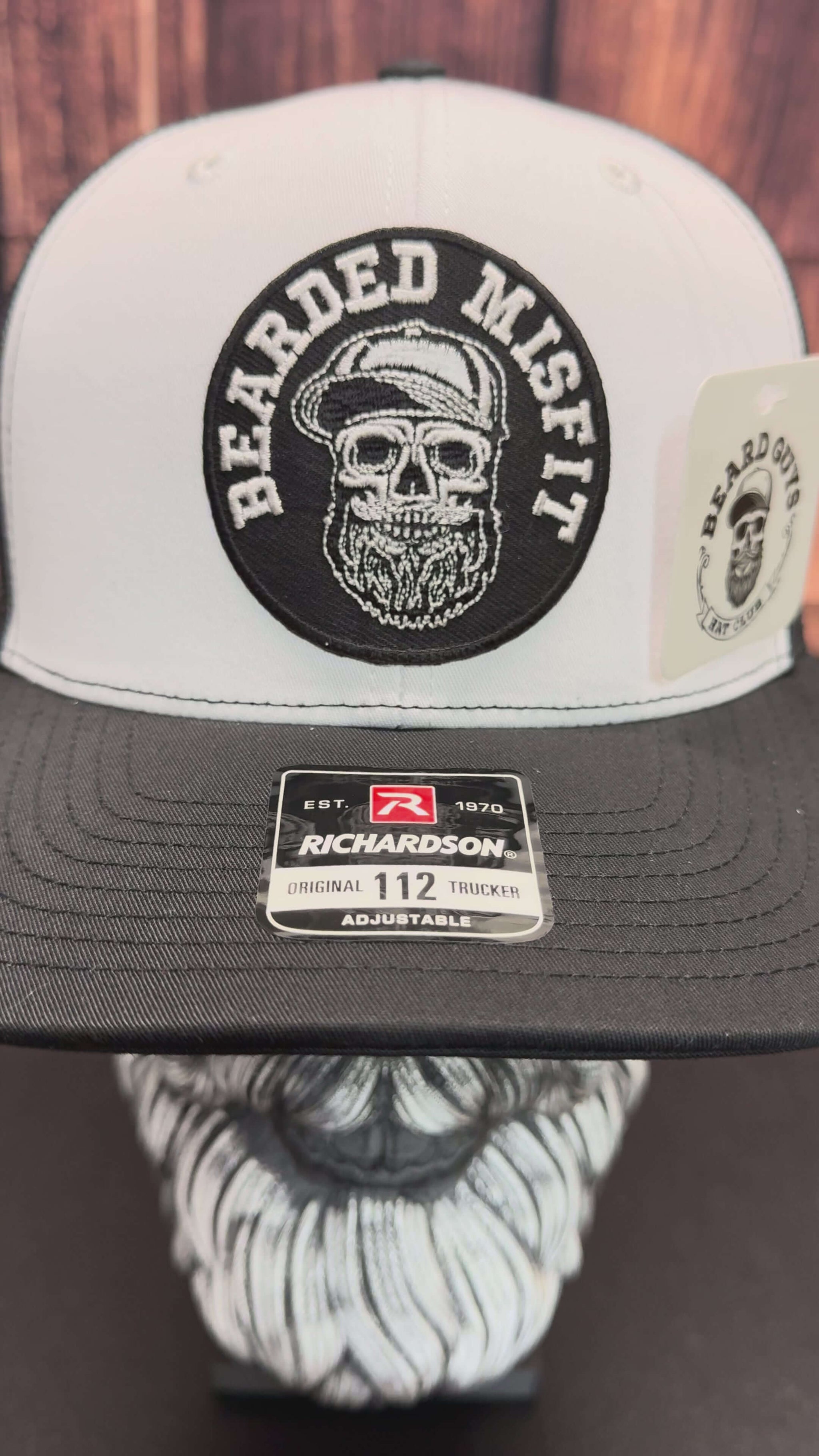 Bearded Misfit Skull Trucker Hat – Richardson 112 Adjustable Cap for Bearded Men