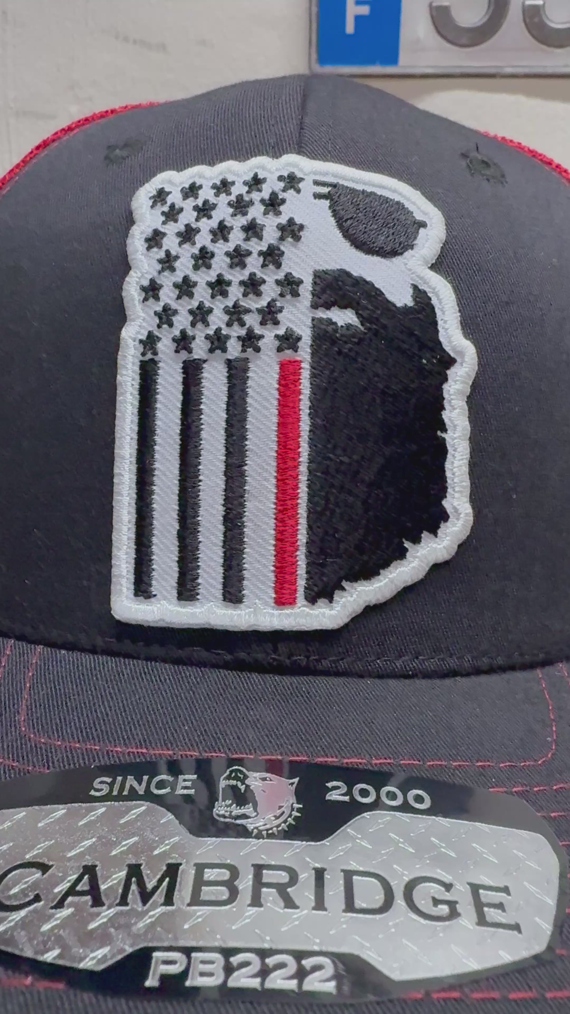 Bearded Fireman Trucker Hat - American Beard Flag With Red Stripe