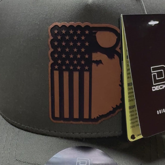 American Flag Face With Beard Trucker Hat Snap Back Leather Patch Video