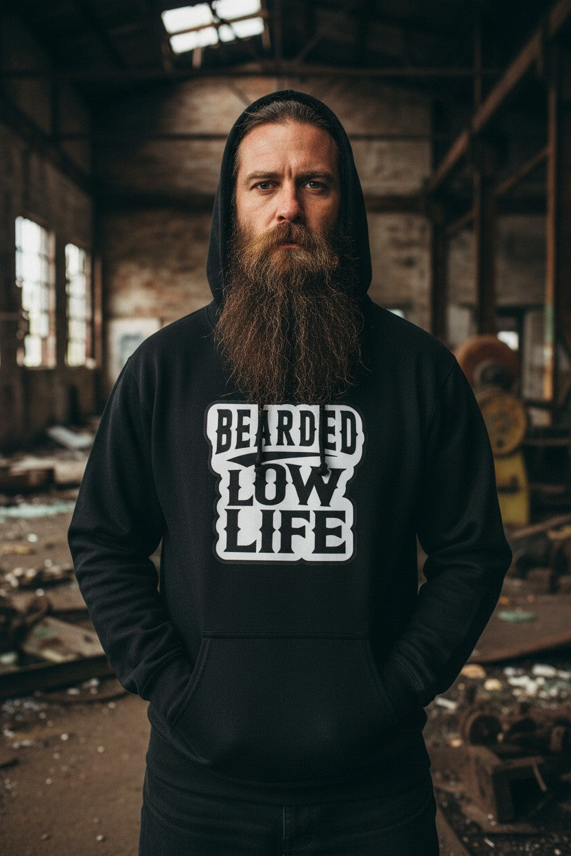 Bearded Low Life Graphic Hoodie Design Vintage Style for Beard Lovers