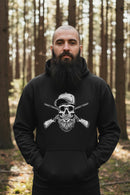 Bearded Skull Hunter with Crossed Shotguns Bold Vintage Beard Art Hoodie for Fearless Souls